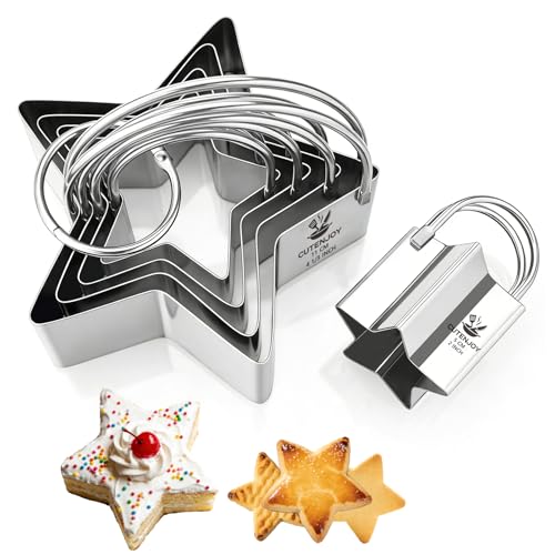 Star Cookie Cutters (5 Pieces/Set), Biscuit Cutter Set with Handle | Professional Baking Dough Cutter Tools for Cakes, Sandwiches, Donuts, Dumplings - size: 5 Sizes Star Cutters With Handle