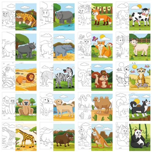Sherr 20 Pcs Stretched Pre Drawn Canvas Afro Queen Black Art for Painting for Adults Outline Pre Drawn Stretched Cotton Canvas to Paint Party Set, 8 x 10''(Land Animals) - style: Land Animals