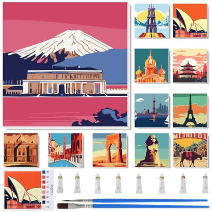 Nezyo 12 Sets Paint by Numbers for Adults with Frame, 8 X 8 Inch - style: Famous Landmarks