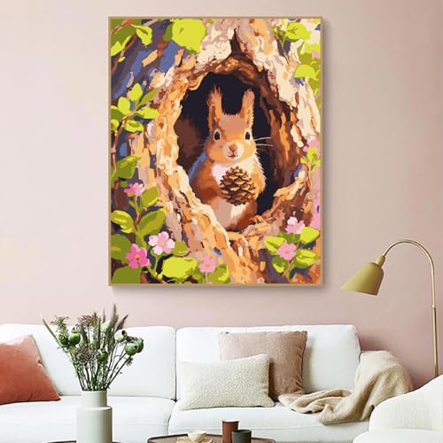 Paint by Numbers Kit for Adults Beginner Animal,Forest Squirrels,16x20" - color: 16"X20"Rolled Canvas(Frameless)-Forest Squirrels