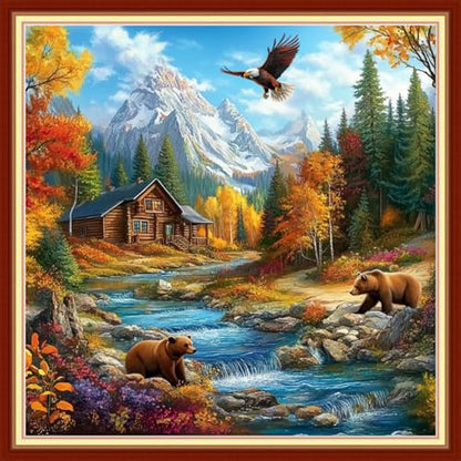 Fanxvivy Stamped Cross Stitch Kits for Beginners Full Range of Cross Stitching Preprinted Embroidery Kits for Adults, 11CT Embroidery Pattern Needlepoint Kits-Late Autumn 18x18 inch - color: Artdesign41
