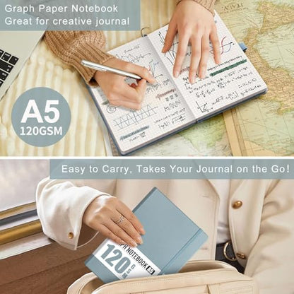 AHGXG Graph Paper Notebook, 120 GSM Paper, 160 Pages, A5 (5.7'' X 8.3'') - color: Gray Blue, style: A5-Grid-120G