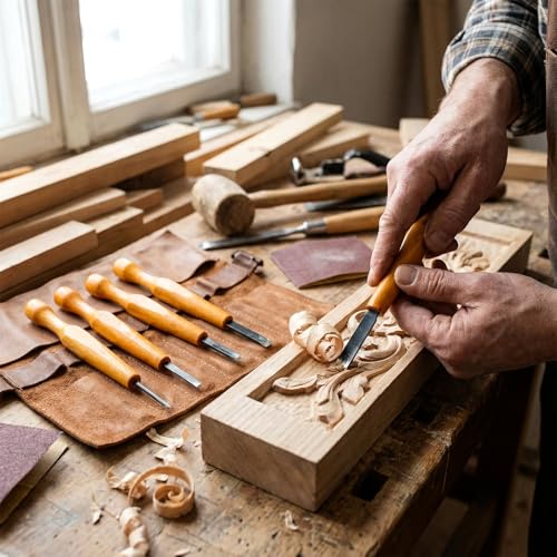 WILLBOND 5 Pcs Wood Carving Tools Set Linocut Chisel Flat Linoleum Kit 1.7mm, 3mm, 4.5mm, 6mm, 7.6mm Wood Carving Knife Woodworking Tools for Detail Roughing Woodblock Printing Woodcut Printmaking