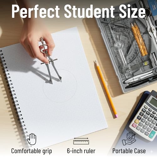 Mr. Pen- Geometry Set, 15 pcs, Navy Blue, 6 Inch Swing Arm Protractor - color: Navy Blue