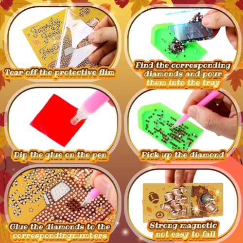Saillong 12 Pack Fall Football Diamond Painting Greeting Card Kits DIY Autumn Football Diamond Art Cards with Envelopes 5D Rhinestones Painting Making Kit for Adults DIY Crafts Family Friend Gifts - color: Fall Football