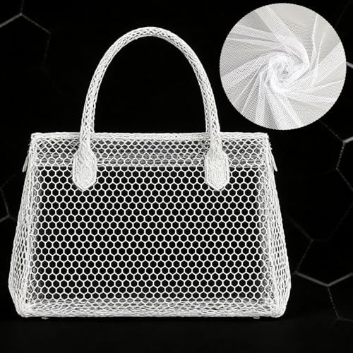 62×61 Inch White Mesh Fabric Soft Mesh Netting Slightly Stretchy for Sewing Projects, Shopping Bag, Backpack Pocket and Straps and Netting Clothes