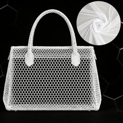 62×61 Inch White Mesh Fabric Soft Mesh Netting Slightly Stretchy for Sewing Projects, Shopping Bag, Backpack Pocket and Straps and Netting Clothes