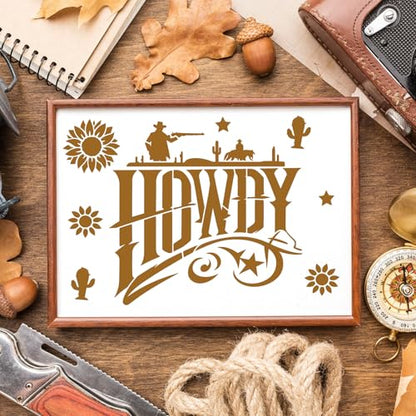 AFRITEE Western Cowboy Stencils for Painting - 20 Pieces Small Landscape Longhorn Skull Reusable Stencils for Painting on Wood, Country Music Beer Drawing Template DIY Home Wood Fence Rock Decoration - style: Western Cowboy