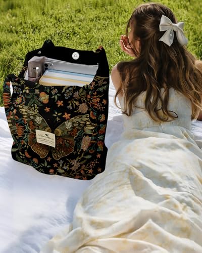 Miss Adola Corduroy Tote Bag for Women with Aesthetic Design | Magnetic Buckle & Pocket, Reusable, Soft, Roomy, Long Shoulder Handles, Double-sided Print, Casual Daily Work, Grocery Bags - color: Floral Butterfly