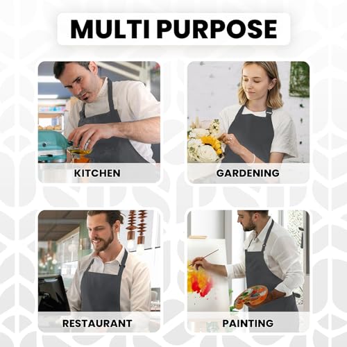Adjustable Bib Apron 100% Polyester Kitchen Aprons Waterdrop Resistant Aprons with Adjustable Strap, Pockets & Long Ties - color: Grey, style: Pack of 12
