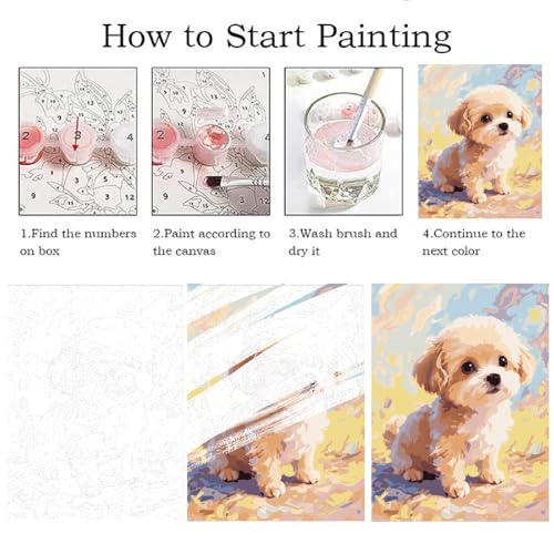ZRIZQ Dog Paint by Numbers Kit for Adults Beginner,Animal,16x20 | Full set with wooden brushes,rolled canvas,rich paints.Calming activity.Beginner friendly.Just open and paint. - color: 16"X20"Rolled Canvas(Frameless)-Cute Puppy