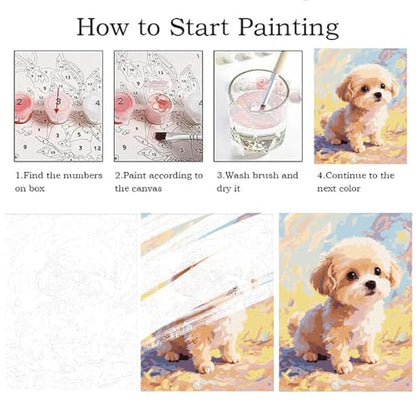 ZRIZQ Dog Paint by Numbers Kit for Adults Beginner,Animal,16x20 | Full set with wooden brushes,rolled canvas,rich paints.Calming activity.Beginner friendly.Just open and paint. - color: 16"X20"Rolled Canvas(Frameless)-Cute Puppy