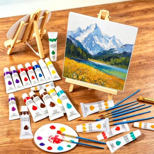 Painting Kit 2 Person Acrylic Art Set with Canvas, Easel, Brushes & Paints, DIY Creative Gift for Beginners - color: 2 Set Painting Kit