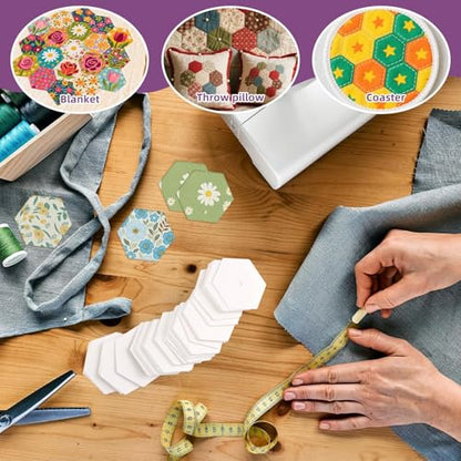 1000 PCS Hexagon Piecing Paper Templates, 1" White Paper templates, Quilting Templates Accessories for DIY Patchwork Crafts and Sewing Supplies - size: 1 Inch- 1000 pcs Hexagon