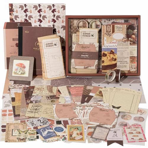 YagCu 348 Pcs Scrapbooking Kit, Vintage Junk Journal Supplies for Adult, Large Collection Journal and Scrapbook Set, Bullet Journals Materials, Journaling Arts Craft Beginner - color: Vintage