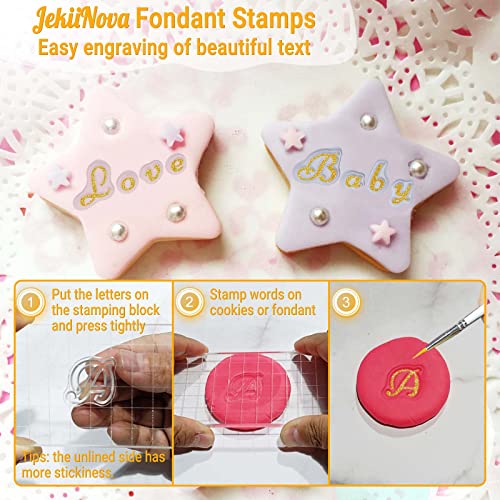 4PCS Alphabet Cake Stamps for Biscuit Fondant Cookie, Cute Fondant Stamp | Food Grade Letter Uppercase Extra Spare Lowercase Numbers Words Reusable Cookie Stamp for Thanksgiving Christmas Party - color: Clear 1
