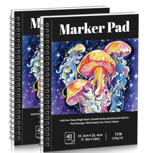 2 Pack 80 Sheets Marker Paper Pad, 7.6x10 Inch Bleedproof Art Sketch Pad, 73lb/120gsm Drawing Paper Spiral Sketch Book, Painting Coloring Alcohol Marker Paper for Beginners Artists Gift - size: 7.6x10 Inch
