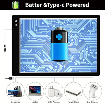 YINGWOND Rechargeable A2 Light Pad, Wireless Battery Powered Artist Tracing Light Box, 3 Colors/6-Level/Stepless Adjusted Brightness Large Light Board for Diamond Painting, Cricut Weeding Vinyl, Art - style: Rechargeable-A2