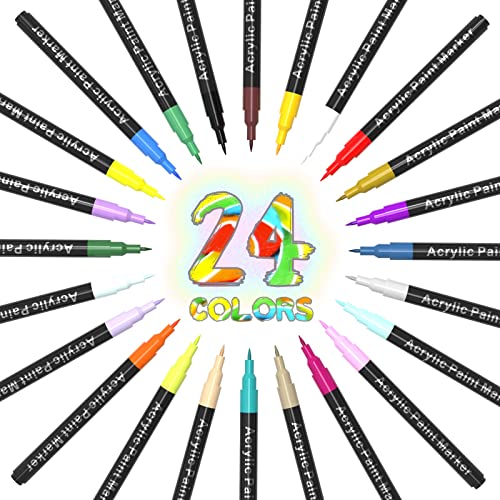 Acrylic Paint Pens for Rock Painting,Set of 24 Extra Fine Point Non-toxic Acrylic Paint Pen Paint Markers for Stone,Ceramic,Glass,Wood,Canvas,Fabrics DIY Crafts