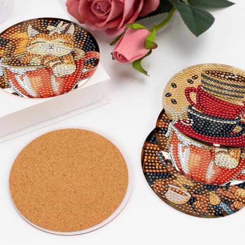 8 Pcs Diamond Art Painting Coasters with Holder, DIY Coffee Cups Animals Diamond Art Coasters for Drinks Diamond Art Painting Kits for Beginners, Diamond Kits Craft Supplies for Adults Kids - color: Coffee Cups