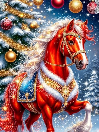 Dugsmgd Christmas Diamond Art Kits for Adults, Horse Diamond Painting 12x16 - color: Christmas Horse