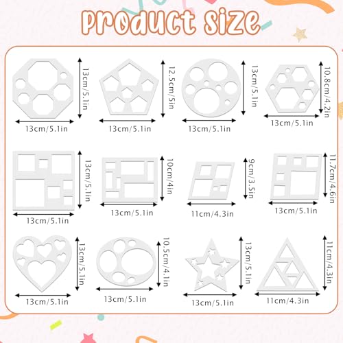 JJUNW 12 Pcs Drawing Stencil, Geometric Stencils Art Painting Template | Circle Square Heart Star Template Set Simple Drawing Stencils for Classroom Painting DIY Craft - size: 5in