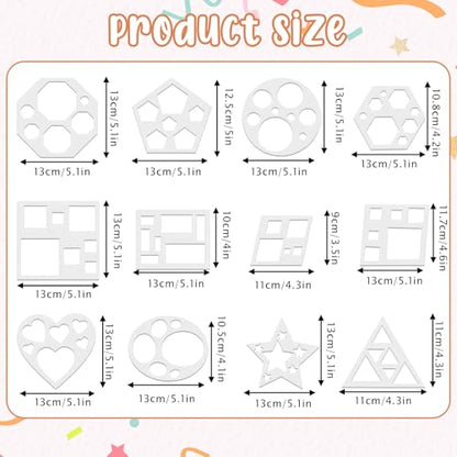 JJUNW 12 Pcs Drawing Stencil, Geometric Stencils Art Painting Template | Circle Square Heart Star Template Set Simple Drawing Stencils for Classroom Painting DIY Craft - size: 5in