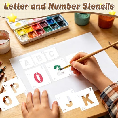 80Pcs Letter Stencils Reusable Letter Number Stencils for Painting,1,2Inch | Reusable Small Plastic Alphabet Number,Drawing Stencil,on Wood,Fabric,Wall, Rock,Art Project Chalkboard - size: 1,2Inch