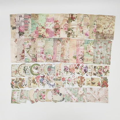 100 Pieces Vintage Scrapbook Supplies Ephemera Pack for Junk Journal Planners Scrapbooking Paper Stickers for Art Aesthetic Journaling Kit Collage Decoupage Album (Flower)
