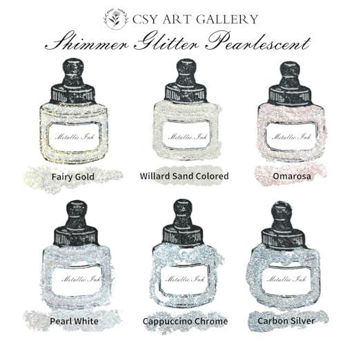 Metallic-Pearlescent-Glitter Acrylic Paint Ink-Shining Calligraphy Inks-Silver, Liquid Gold Pigments Perfect for Artists, Leather Dye,Canvas,Rocks,Wood, Fabric (Galaxy Starlight Set)