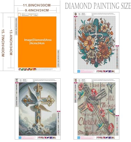Axquilon 3 Pack Religious Diamond Art Kits for Adults 12x16inch | Cross Diamond Painting Kits for Adults, 5D Round Full Drill Christian Gem Art, Paint by Diamonds Pictures DIY Crafts Kits - color: 3 Pack Cross