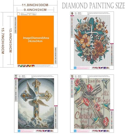 Axquilon 3 Pack Religious Diamond Art Kits for Adults 12x16inch | Cross Diamond Painting Kits for Adults, 5D Round Full Drill Christian Gem Art, Paint by Diamonds Pictures DIY Crafts Kits - color: 3 Pack Cross