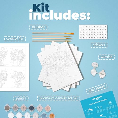 LuwoArte 6 Pack Paint by Numbers Kit for Adults – Flower Symphony – Floral Paint by Numbers for Adults Beginners – DIY Adult Paint by Number Kit – Relaxing Painting Set – 6.3 x 7.87 inch - color: Flower Symphony