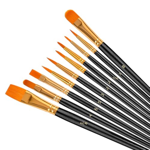 Soucolor 10-Pack Round Tip Paint Brushes, Acrylic Oil Watercolor, Black | Soft synthetic bristles, nickel ferrules, easy-clean design — ideal for acrylic, oil, watercolor, face, nail & rock art. - color: Black, size: 10-Pack