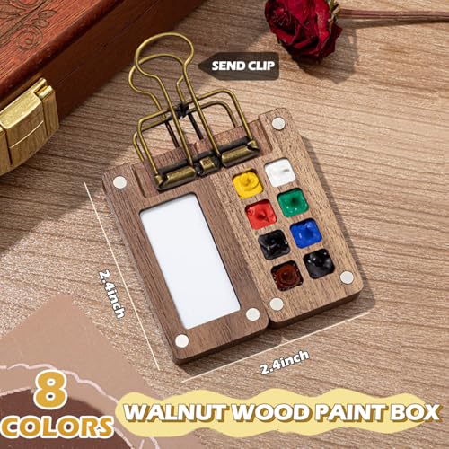 Pocket Artist Watercolor Travel Paint Palette, Mini Wooden Kit with Clip - color: 12 Colors 8 Grid Set