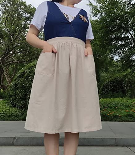 Unisex Chef Aprons White Retro Cotton Maid Short 2 Pockets Waist Waiter Waitress Half Apron - color: Cotton Beige
