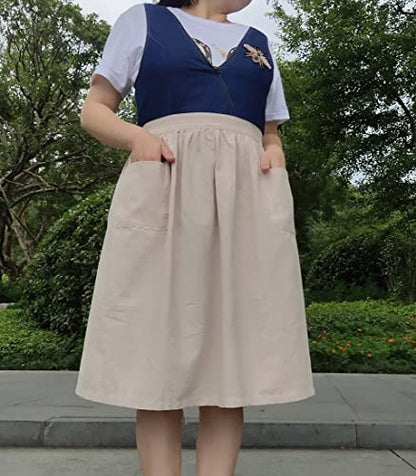 Unisex Chef Aprons White Retro Cotton Maid Short 2 Pockets Waist Waiter Waitress Half Apron - color: Cotton Beige