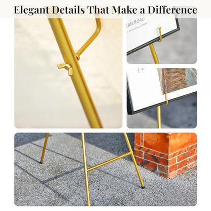 53”H Metal Gold Easel Stand for Sign Heavy Duty with Bow Top | Large Adjustable Display Standing for Wedding Displaying Pictures Poster Holder Showcasing - color: Golden bow top