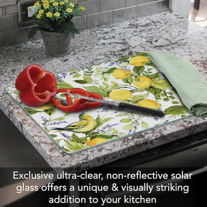 CounterArt Watercolor Lemons 3mm Tempered Glass Cutting Board 12" x 15" | Serving Board, Charcuterie Board - color: Watercolor Lemons