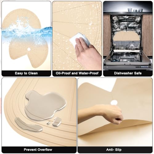 2 PCS 26" Lazy Susan Shelf Liner, Jaxbo Silicone Lazy Susan Liner for Dual Tier Pie Cut Organizer,Non-Slip Thermal Protection Mat - color: Khaki