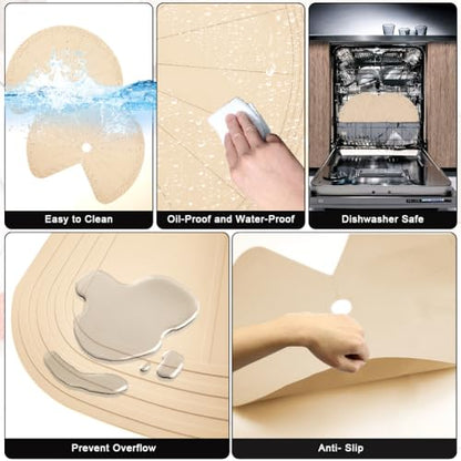 2 PCS 26" Lazy Susan Shelf Liner, Jaxbo Silicone Lazy Susan Liner for Dual Tier Pie Cut Organizer,Non-Slip Thermal Protection Mat - color: Khaki