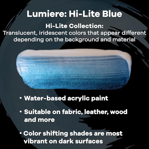 Jacquard Lumiere 2.25oz Fabric Paint Hi Lite Blue - Metallic Paint for Fabric, Leather, Canvas, Paper and Wood - Light-bodied Metallic Acrylic Paint - Lightfast & Vibrant Metallic Acrylic Paints - color: Hi Lite Blue, size: 2.25 Fl Oz (Pack of 1)
