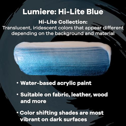 Jacquard Lumiere 2.25oz Fabric Paint Hi Lite Blue - Metallic Paint for Fabric, Leather, Canvas, Paper and Wood - Light-bodied Metallic Acrylic Paint - Lightfast & Vibrant Metallic Acrylic Paints - color: Hi Lite Blue, size: 2.25 Fl Oz (Pack of 1)