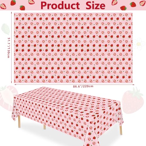 4 Pack Pink Strawberry Tablecloth Strawberry Table Clothes Berry Tablecloth Berry Table Covers Fruit Birthday Party Table Cover for Summer Beach Pool Party Supply 51 x 86 Inch