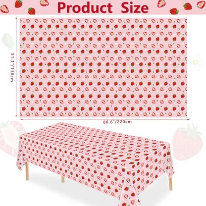 4 Pack Pink Strawberry Tablecloth Strawberry Table Clothes Berry Tablecloth Berry Table Covers Fruit Birthday Party Table Cover for Summer Beach Pool Party Supply 51 x 86 Inch