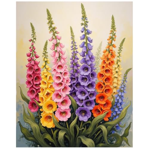 EnLvYY Foxglove Bouquet Paint by Numbers for Adults 16x20 Inch, DIY Unframed Kit, Vibrant Arrangement with Pink, Yellow, Purple, and Orange Foxgloves, Gift for Flower Lovers - color: SNYY0386