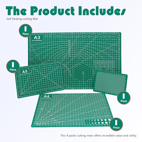 4 Packs Cutting Mats, 4size Double Sided Cutting Mat, Non-Slip 5 Layers PVC Cut Mat for Craft Art Projects Fabric Sewing, Scrapbooking Mat, A3 A4 A5 A6 - size: A3, A4, A5, A6