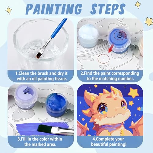XTCIXAL Paint by Numbers Kit for Kids with Frame, Dragon, 8X8 inch - color: 11-Dragon