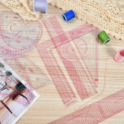 KISEER 9 Pcs Clear Metric Sewing Ruler Set French Curve Pattern Making Ruler Kit for Knitting Tailors Crafting Dress Designers Sewing Beginner Supplies (9 Pcs - B) - size: 9 Pcs - B