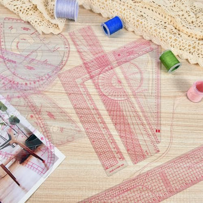 KISEER 9 Pcs Clear Metric Sewing Ruler Set French Curve Pattern Making Ruler Kit for Knitting Tailors Crafting Dress Designers Sewing Beginner Supplies (9 Pcs - B) - size: 9 Pcs - B